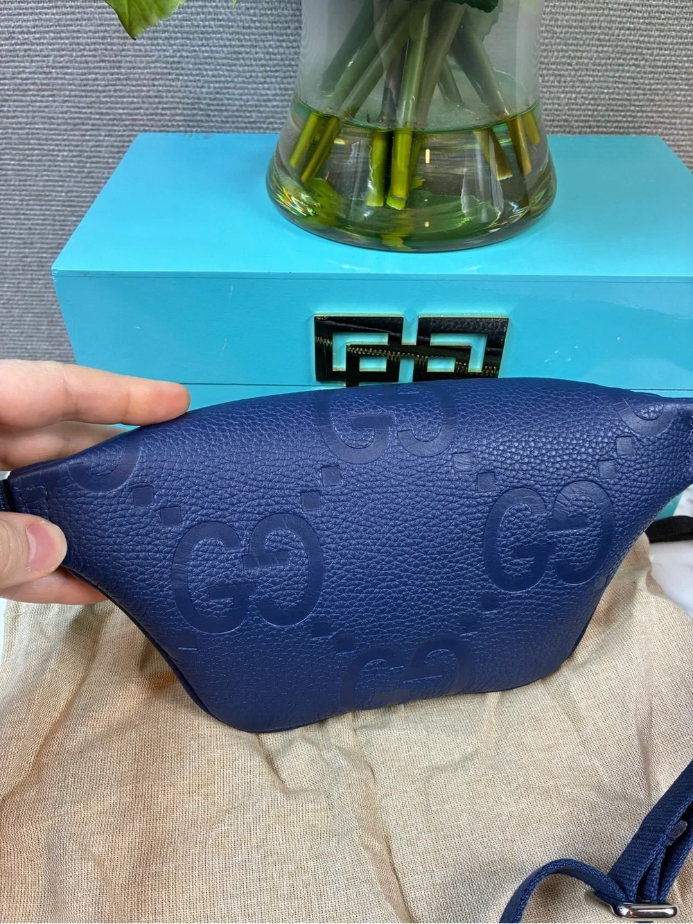 Gucci Jumbo GG Blue Leather Small Belt Bag Size 90cm - NWT Authentic - Picture 5 of 12